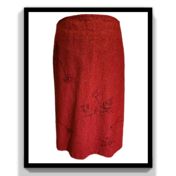 BCBGMaxAzria Wool-Blend Pencil Skirt with Stitch Embroidery - Picture 3 of 16